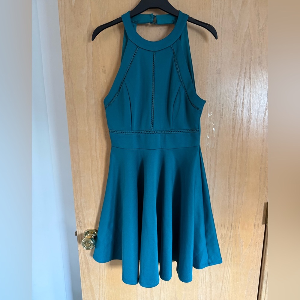 Altar’d State Teal Blue Fit & Flare Halter Mini Dress Medium